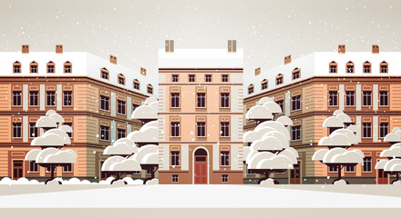 winter city street with modern houses exterior urban buildings facade horizontal cityscape background