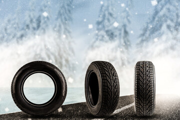 Winter tire on a cold winter day