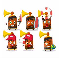 Happy Face orange air horn cartoon character playing on a beach