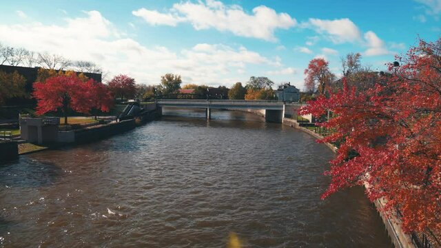 Flint, Michigan Vehicle City sign and Flint River video shot with gimbal.