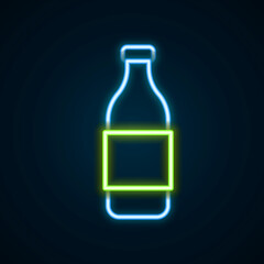 Glowing neon line Bottle of wine icon isolated on black background. Colorful outline concept. Vector