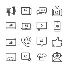 Advertising line icons set vector illustration