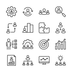 Business strategy and management line icons set vector illustration