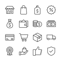 Shopping and ecommerce line icons set vector illustration
