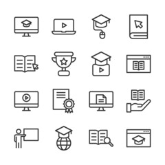 Online education line icon set vector illustration