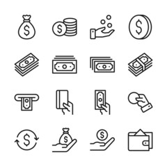 Money line icons set vector illustration