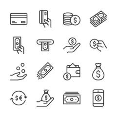 Money and payment line icons set vector illustration