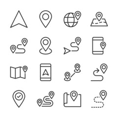 Route line icons set vector illustration