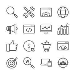 SEO line icons set vector illustration