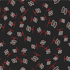 Line Road traffic sign. Signpost icon isolated seamless pattern on black background. Pointer symbol. Isolated street information sign. Direction sign. Vector