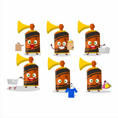 A Rich orange air horn mascot design style going shopping