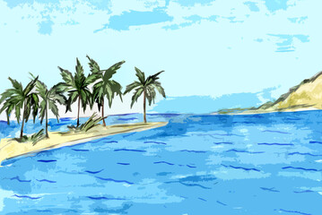 landscape with palmamine yellow beach
