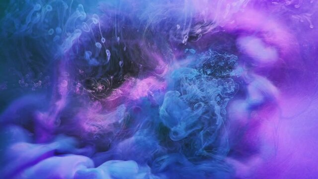 Color blast. Logo reveal. Ink water splash. Fluid mix animation. Iridescent neon pink blue purple mist cloud flow abstract art background layer effect for intro.