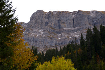 Mountain panorama seen from Axalp at Bernese Highlands on a grey cloudy autumn day. Photo taken October 19th, 2021, Brienz, Switzerland.