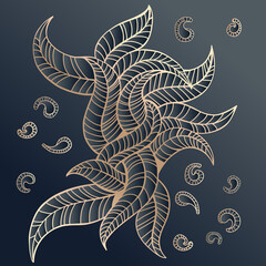 Luxury Golden leaf art deco wallpaper. Nature background vector.