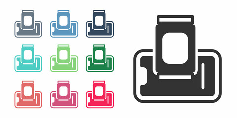 Black Food ordering on mobile icon isolated on white background. Order by mobile phone. Restaurant food delivery concept. Set icons colorful. Vector