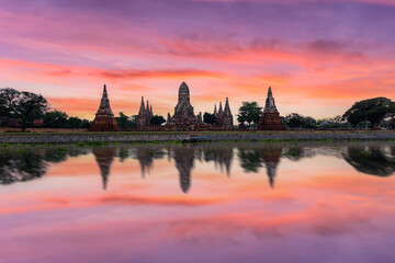 Fototapeta na wymiar Beautiful temple Wat Chaiwatthanaram in area Ayutthaya Historical Park, Ayutthaya