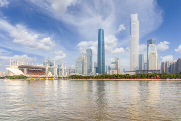 Fototapeta na wymiar Guangzhou city scenery and business modern building with blue sky background, Guangzhou