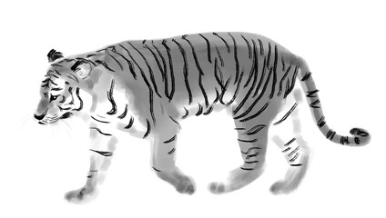 水墨画風　虎の全身　横向き