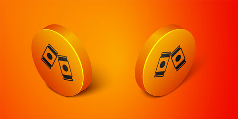 Isometric Beer can icon isolated on orange background. Orange circle button. Vector