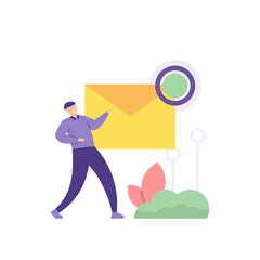 new message concept, new email, notification and mail. illustration of a person who gets an incoming message notification. flat cartoon style. vector design