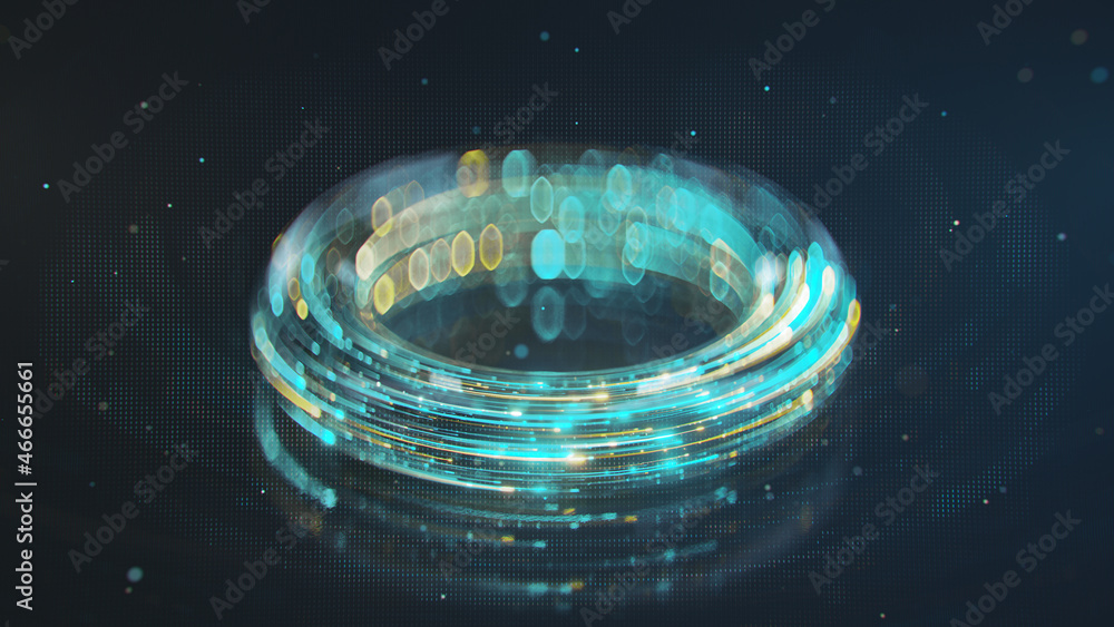 Poster circle of glowing lines represents data stream 3d render