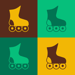 Pop art Roller skate icon isolated on color background. Vector