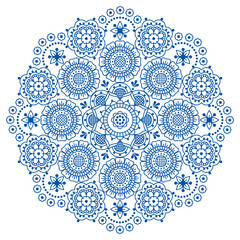 Scandinavian mandala vector embroidery folk art style, cute round design with flowers perfect for greeting card or wedding invitation

