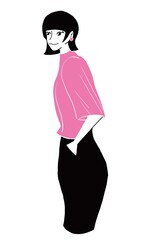 Fototapeta na wymiar カラーTシャツでポーズをとるシンプルな女性のイラスト