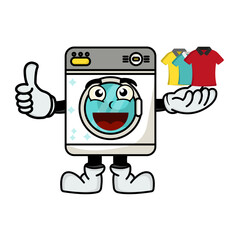 Illustration washing machine mascot cartoon character. illustration flat style. suitable for promotion of washing machine products, laundry, prints design, children book etc. design template vector