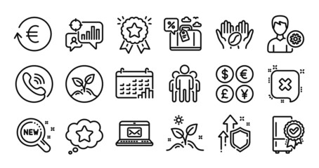 Startup, Certified refrigerator and Coffee line icons set. Secure shield and Money currency exchange. New products, Exchange currency and Support icons. Vector