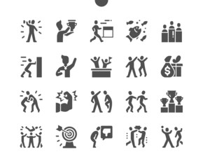 Competition. Sport and running competition. Winner, trophy and award. Warm up activities. Sport success. Vector Solid Icons. Simple Pictogram