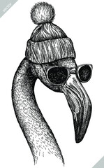 black and white engrave isolated flamingo vector illustration © Turaev