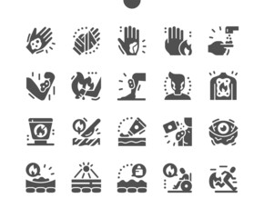 Fototapeta premium Skin Burns. Health care, medical and medicine. Bandaged hand. Skin burn spray. Sunburn skin. Ointment for burns. Vector Solid Icons. Simple Pictogram