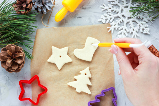 DIY toys for the New Year cooking stage, creative decoration for a Christmas tree made of salted dough