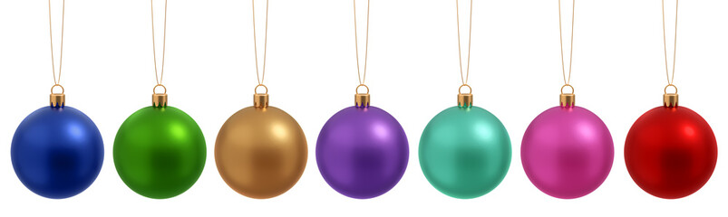 Matte Christmas ball. New Year glass decoration, different colors isolated on white. 3d rendering.