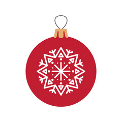 Red Christmas decoration ball with snowflake, holiday vector illustration