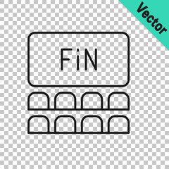 Black line Cinema auditorium with screen icon isolated on transparent background. Vector