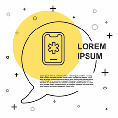 Black line Telephone with emergency call 911 icon isolated on white background. Police, ambulance, fire department, call, phone. Random dynamic shapes. Vector