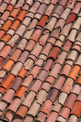 Roof tiles of an old house in a village.