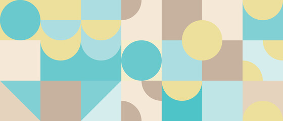 Fond géométrique abstrait vecteur tendance avec des cercles dans un style scandinave rétro. Motif graphique de formes simples aux couleurs pastel, mosaïque abstraite.