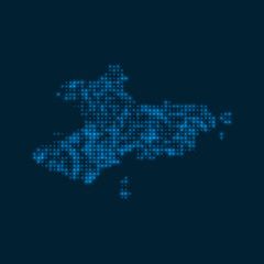 Union Island dotted glowing map. Shape of the island with blue bright bulbs. Vector illustration.