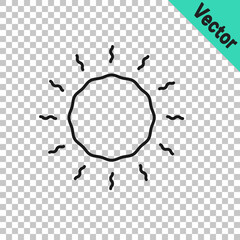 Black line Sun icon isolated on transparent background. Vector
