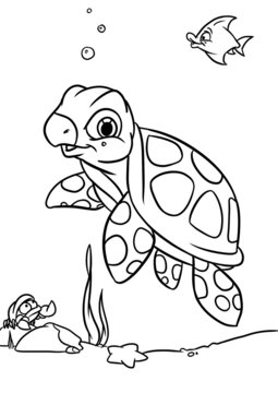 Little sea turtle swims ocean illustration character coloring