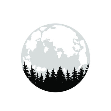 Full moon and forest vector illustration. wild nature symbol. full moon sign. Forest logo.
