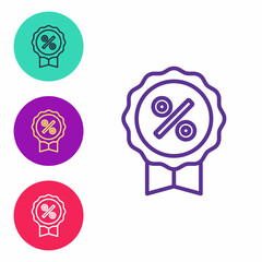 Set line Discount percent tag icon isolated on white background. Shopping tag sign. Special offer sign. Discount coupons symbol. Set icons colorful. Vector