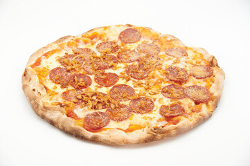 pizza with cheese and various ingredients