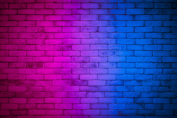 Naklejka na ściany i meble Lighting effect red and blue on empty brick wall background. Backdrop decoration party happy new year happiness.