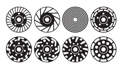 A set of different Grinding discs. Diamond grinding wheel for processing and leveling surfaces. vector illustration