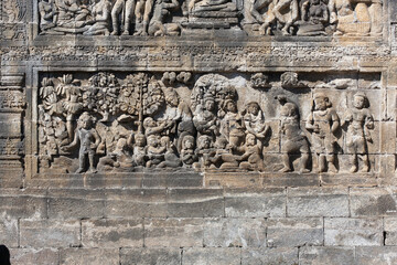 23 May 2008, Magelang, Java, Indonesia: Panel Relief on Borobudur Temple, Indonesia